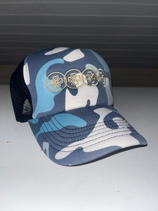 Blue Camo 4 Clover Trucker (Gold)