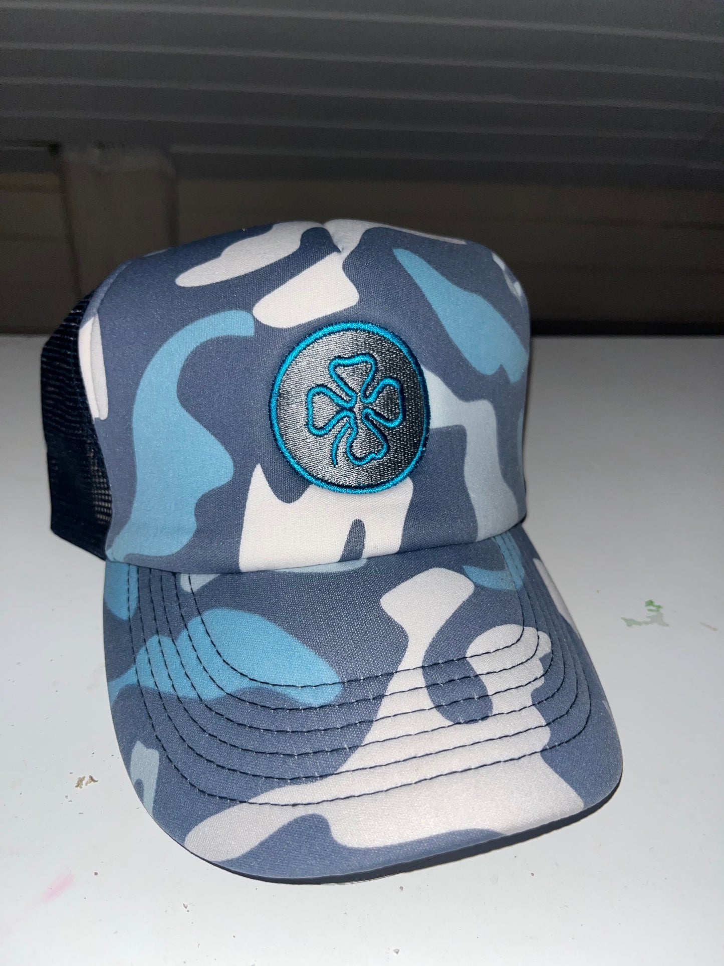 Blue Camo Clover Trucker (Blue)