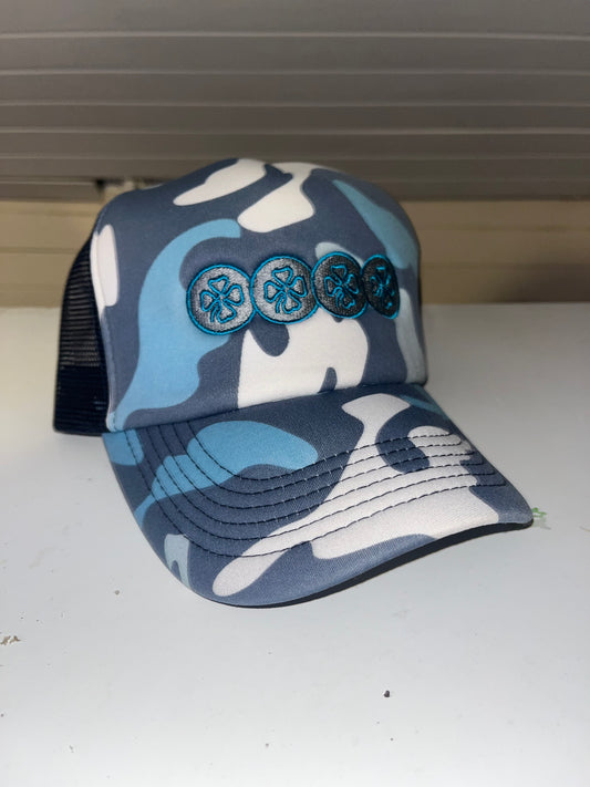 Blue Camo 4 Clover Trucker (Blue)